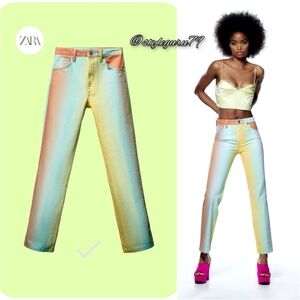 NWT, ZARA, Watercolor Straight Leg Jeans